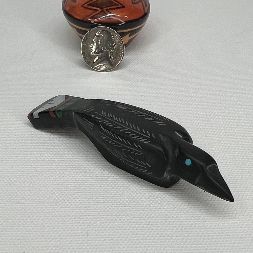 Handcrafted Black Raven Bird Figurine - Picture 2 of 4